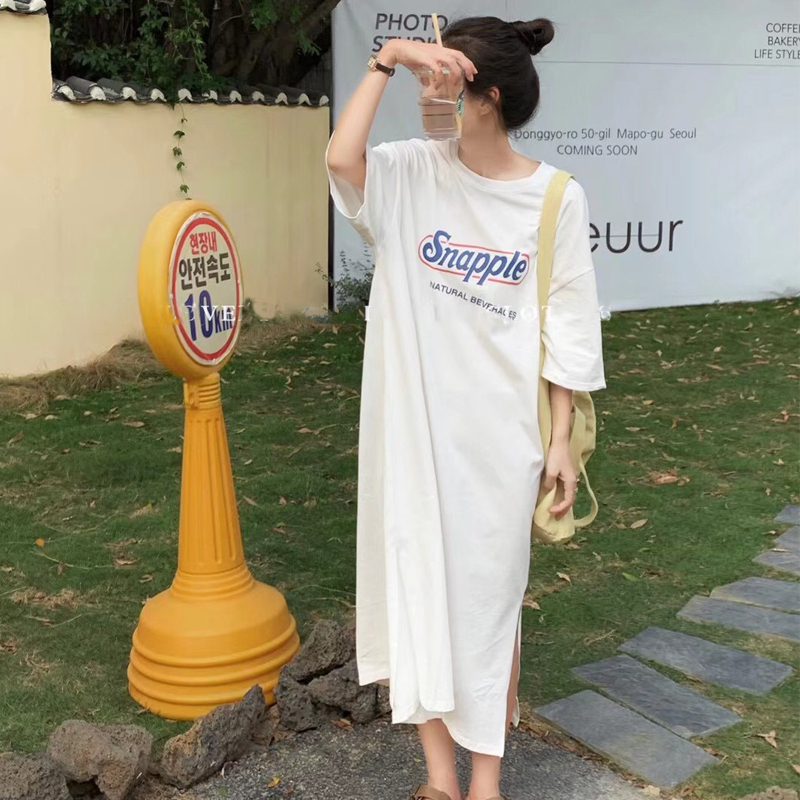 Summer Han edition loose long short sleeve cotton dress large-yard lazy pajamas can wear red blast