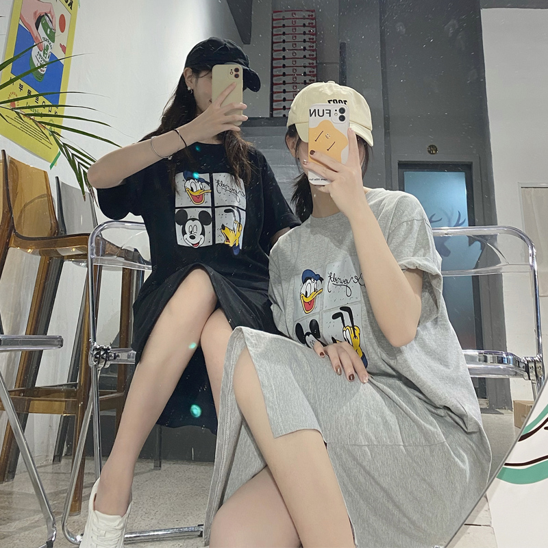 Sleeping Skirt Woman Summer Cute Pure Cotton Short Sleeves Mid long version of the new pyjamas 2021 New pyjamas can be worn outside the home dress