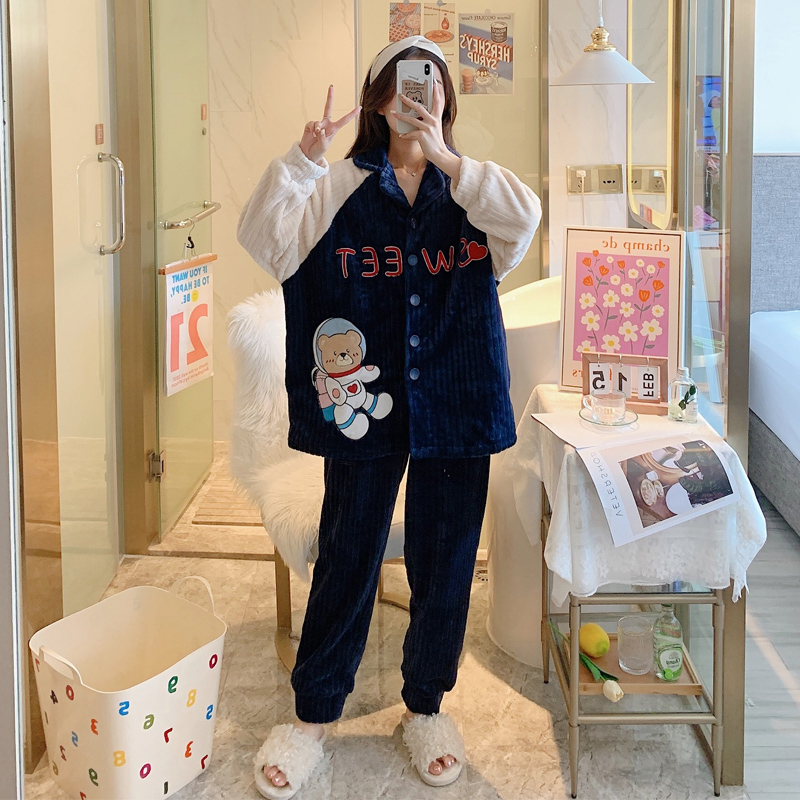 Cardiovert Coral Suede Pajamas Woman Autumn winter Gaga Mast Size Easy Teen Cartoon Pyjamas Winter style Home Home Clothing