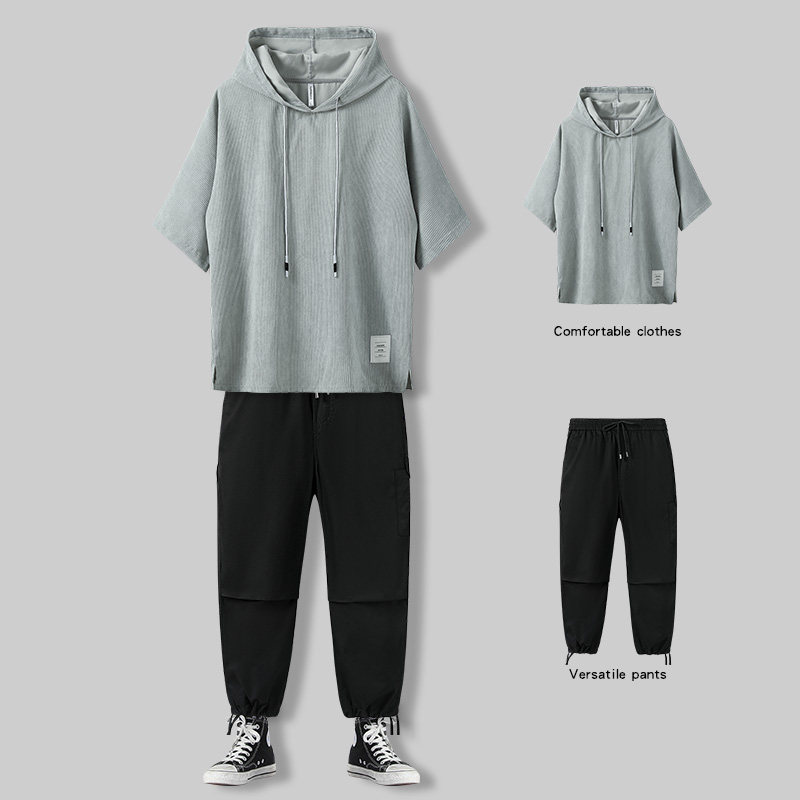 Even hat short sleeve ice sensation T-shirt mans Chains Tide Cards Loose Trend Acrosmans a set of clothes for the summer