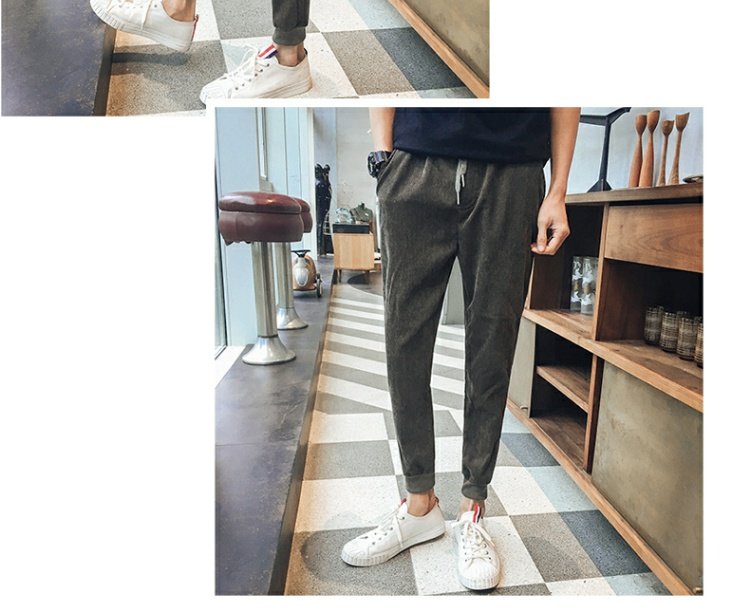 Quần nam mùa đông cộng với nhung dày thường xuyên Quần ống rộng nam phiên bản Hàn Quốc của xu hướng quần chân quần nhung kẻ nam quần dsquared2