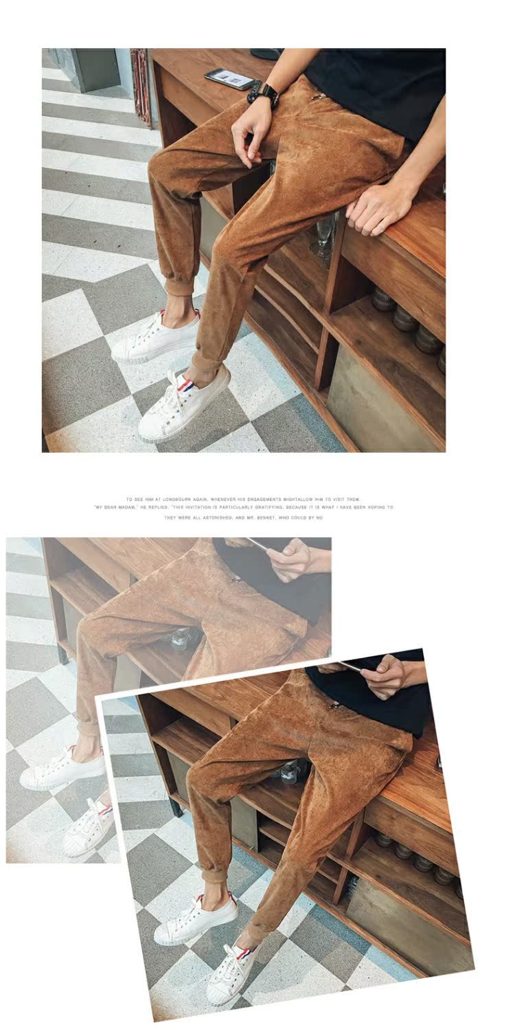 Quần nam mùa đông cộng với nhung dày thường xuyên Quần ống rộng nam phiên bản Hàn Quốc của xu hướng quần chân quần nhung kẻ nam quần dsquared2