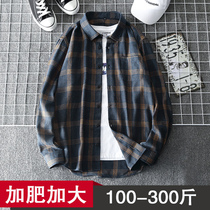 Long Sleeve Plaid Shirt Male Loose Trend Big Code Fat Son Plus Fat Increase Mens Teen Students Fall Coats