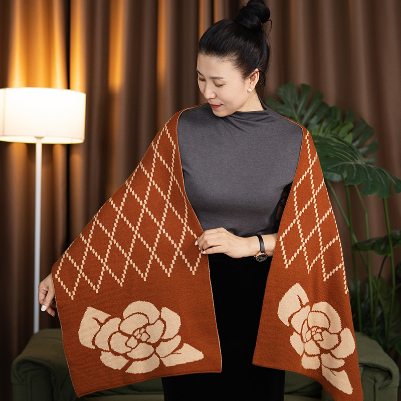 Gglvff Diamond Pattern Large Camellia Shawl Material Kit Cashmere Yarn Genuine Wool Yarn Double-Sided Jacquard Hand-Knitted