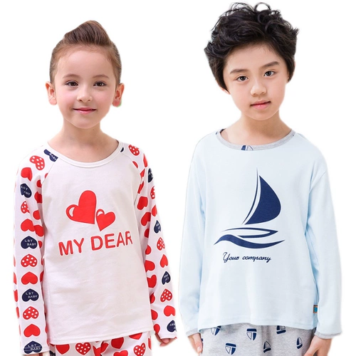 Осенняя детская пижама, хлопковый лонгслив для мальчиков, свободный крой