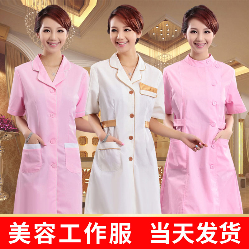 Beautician overalls dress summer beauty salon overalls Short-sleeved female embroidery division beauty clothing new