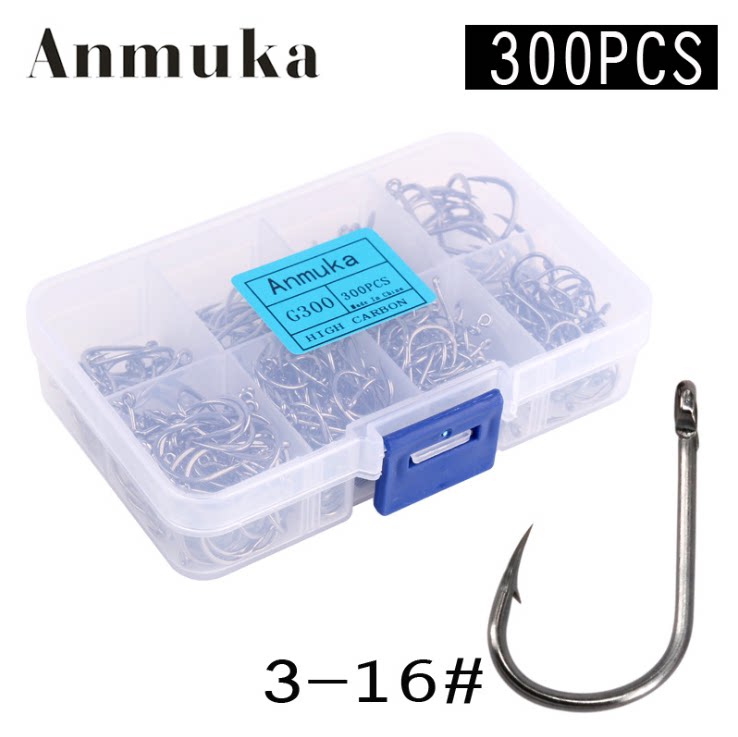 Tube pay Iseni 300 boxed fish hooks No. 3-16 with barbs with holes high carbon steel belt loop hook mixed box