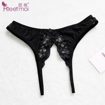 Front and back opening Spice Briefs free of hair Straight Pivot Mesh Veil Sexy Hollowed-out Lace Open Crotch Prostitute Pants 7131