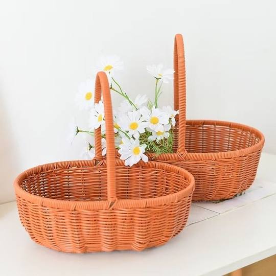ins Windvine Woven Egg Basket Portable Picnic Fruit and Vegetable Storage Basket Woven Flower Basket Photo Props Decoration