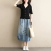 Váy Su Su denim nữ 2019 mới xuân hè cao eo co giãn hoa váy váy phiên bản Hàn Quốc của váy dài mỏng - Váy