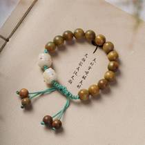 Green sandalwood bracelets for the year of birth braided rope cat model 1 holding 0 bodhisattva men and womens national trend hand winding fingers softly and playing with rosary beads