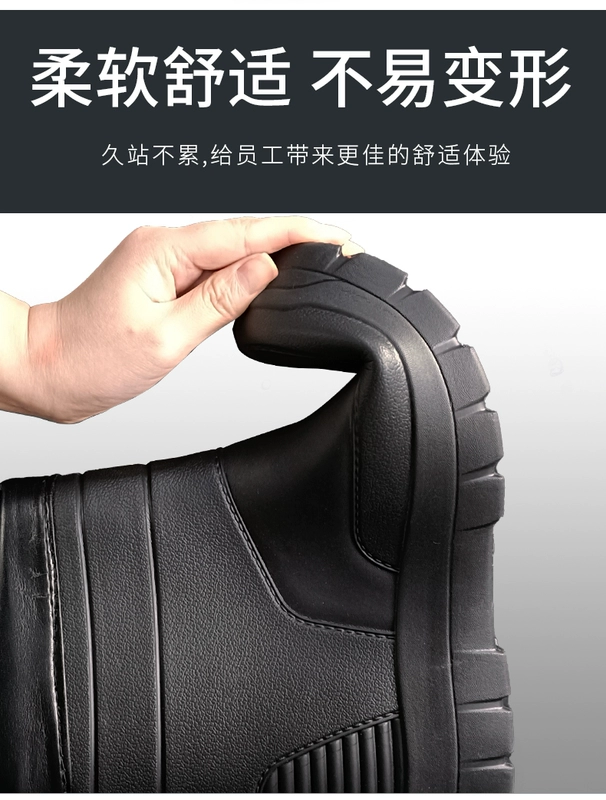 Xưởng thực phẩm xưởng giày bảo hộ lao động giày chống trượt chống dầu chống nước màu đen giày cotton ấm áp mùa đông EVA plus nhung cotton Ủng giầy ủng giày ủng bảo hộ