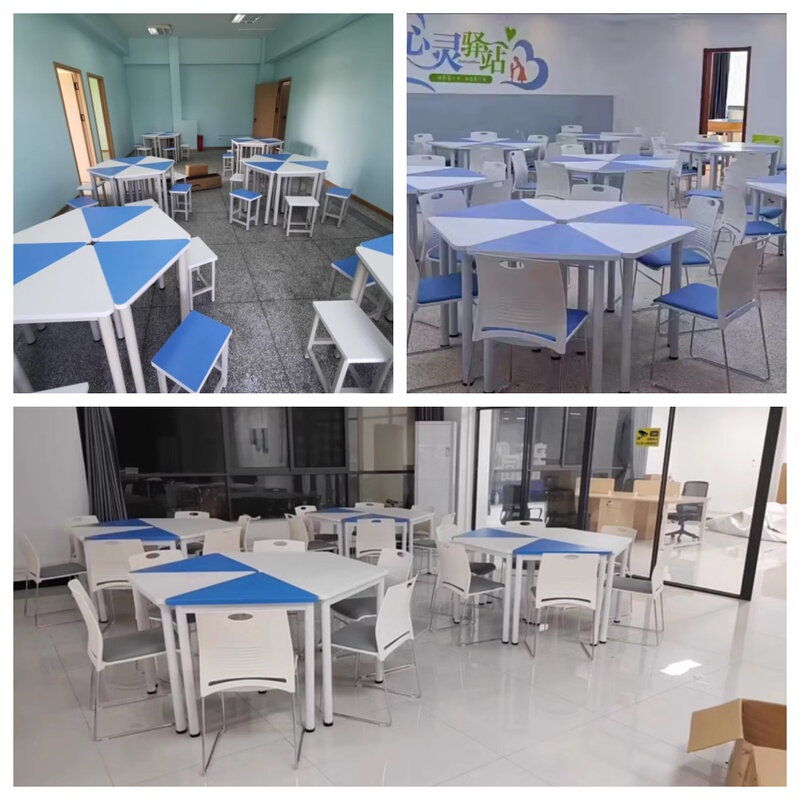 Maker Student Hexagonal Art Color Combination Puzzle Group Guidance Reading Psychology Classroom Trapezoidal Desks and Chairs