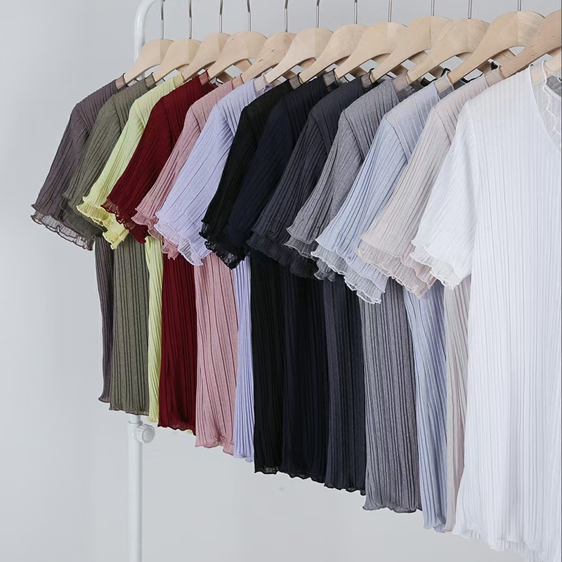 Yarn Roulette Short Sleeve Stretch Lady Summer New T-Shirt Fix Stretch Stretch in South Korea