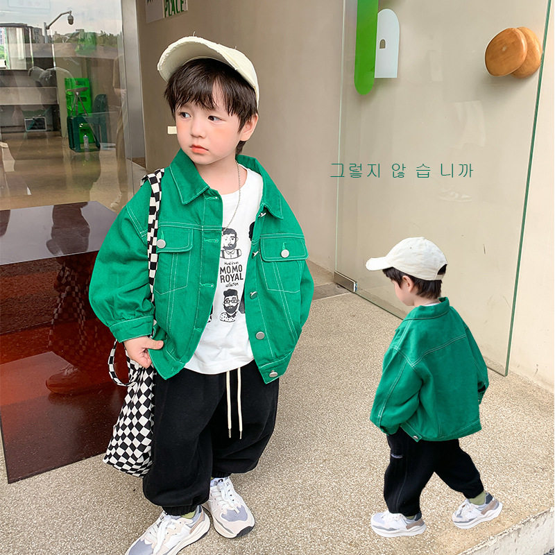 Children's jacket solid color tooling jacket retro pocket cardigan boys and girls 2022 autumn clothing short open thread all-match trendy