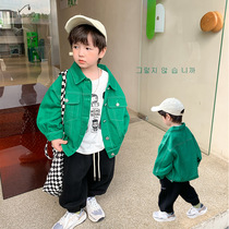 Childrens jacket solid color tooling jacket retro pocket cardigan boys and girls 2022 autumn clothing short open thread all-match trendy