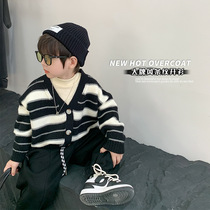 Childrens striped knitted cardigan sweater jacket trendy boys and girls 2022 autumn style cashmere V-neck cardigan trendy temperament
