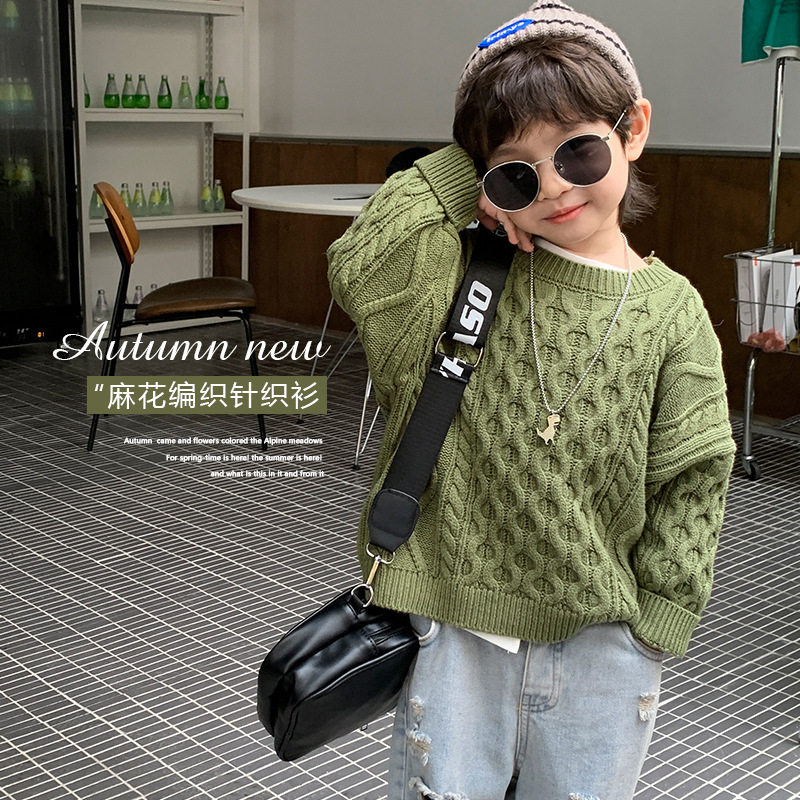 Boy's sweater sleeve 2022 winter tops girl baby knitting sweater pure collar tide