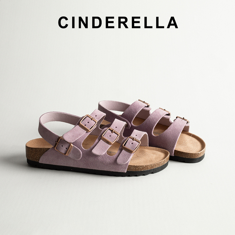 Genuine Leather Retro Cork Birkenstock Sandals for Women, Summer Versatile Thick-Soled Buckle Open-Toe Casual Beach Roman Sandals