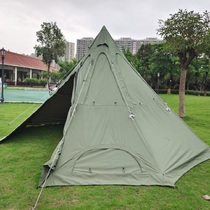 Big white bear outdoor multi-person Indian tower fire tent camping octagonal thickened retro waterproof technology cotton spire