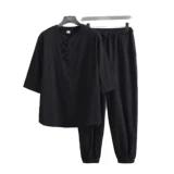 Летний белый комплект подходит для мужчин и женщин, из хлопка и льна, большой размер