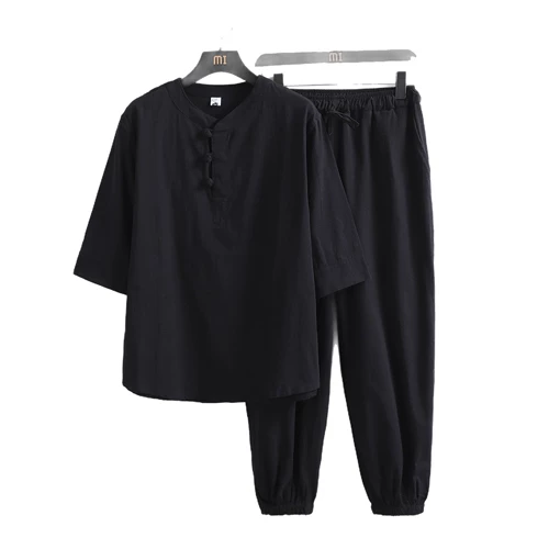 Летний белый комплект подходит для мужчин и женщин, из хлопка и льна, большой размер