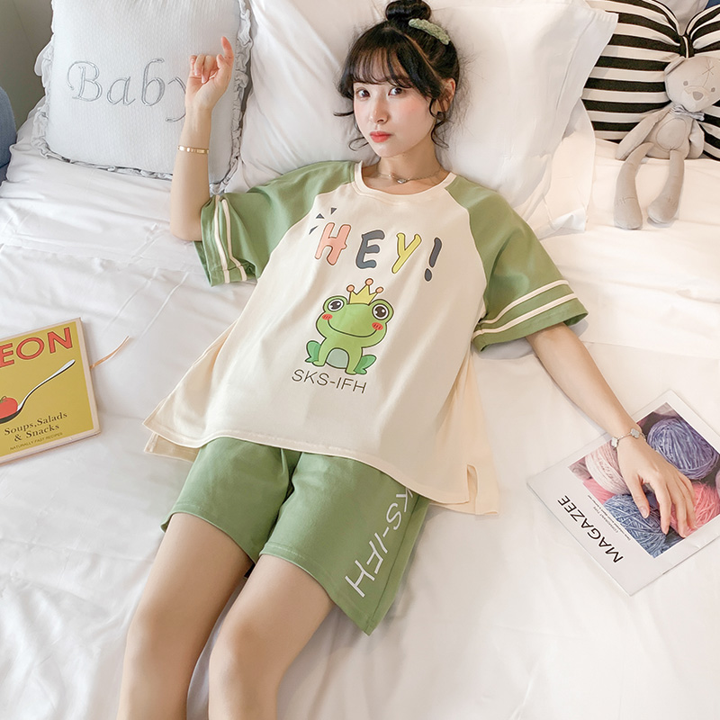 đồ ngủ cotton womens nhẫn thư mùa hè ngắn tay sinh viên bộ mất Hàn Quốc phiên bản của mùa xuân quần áo nhà và mùa thu mỏng mặc bên ngoài