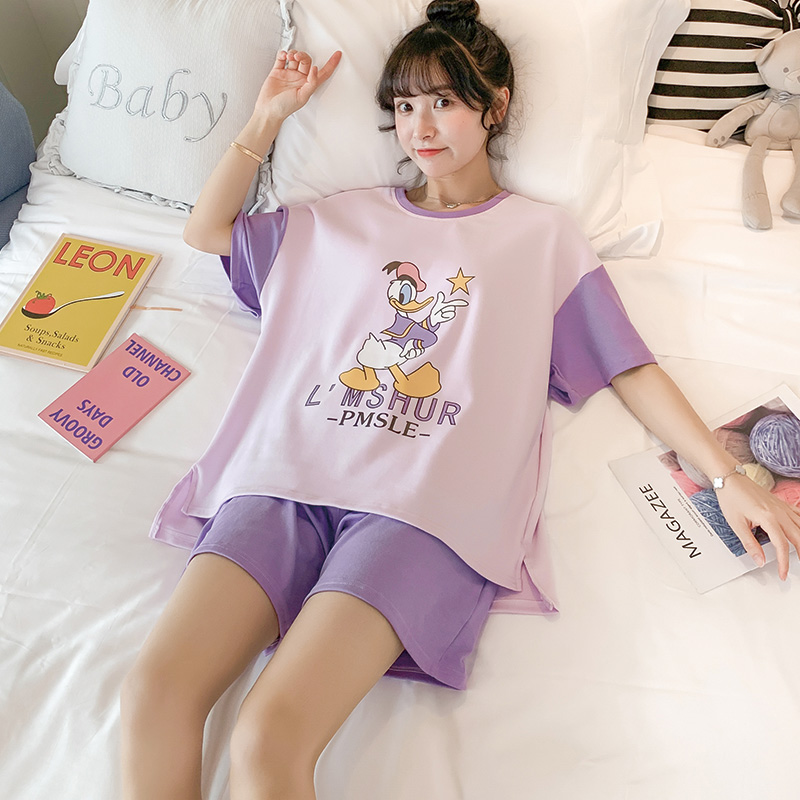 đồ ngủ cotton womens nhẫn thư mùa hè ngắn tay sinh viên bộ mất Hàn Quốc phiên bản của mùa xuân quần áo nhà và mùa thu mỏng mặc bên ngoài