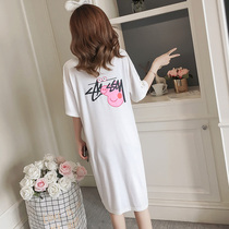 Nightdress Women summer short-sleeved cotton cute piggy students home clothes loose pregnant women Summer thin pajamas women wear