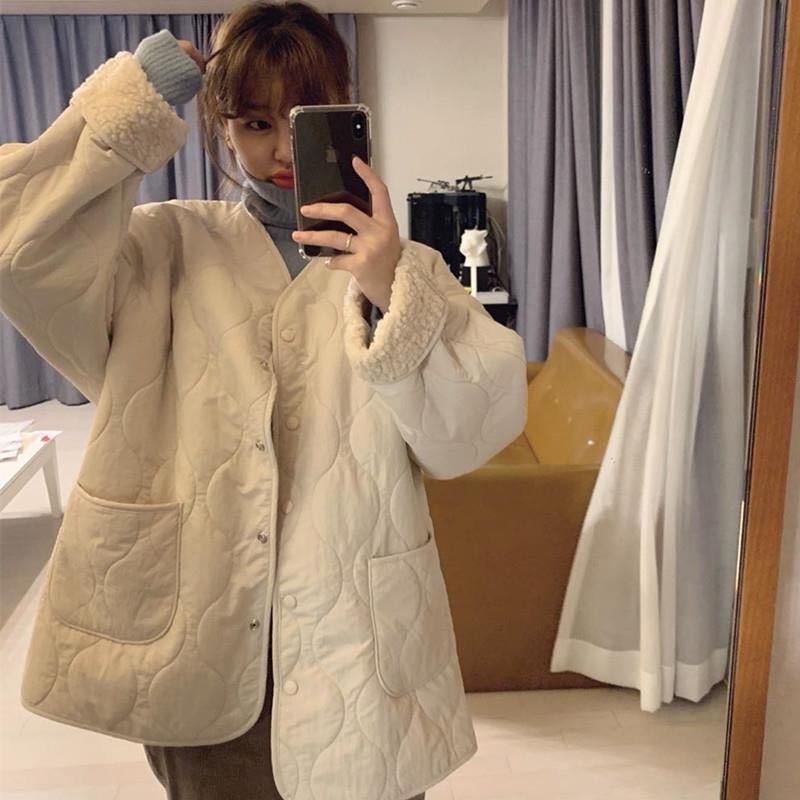 2025 Women's Warm Autumn and Winter New Cotton Coat Wave Pattern Jacket Cotton Clothing Women's Loose Versatile Cardigan Thick