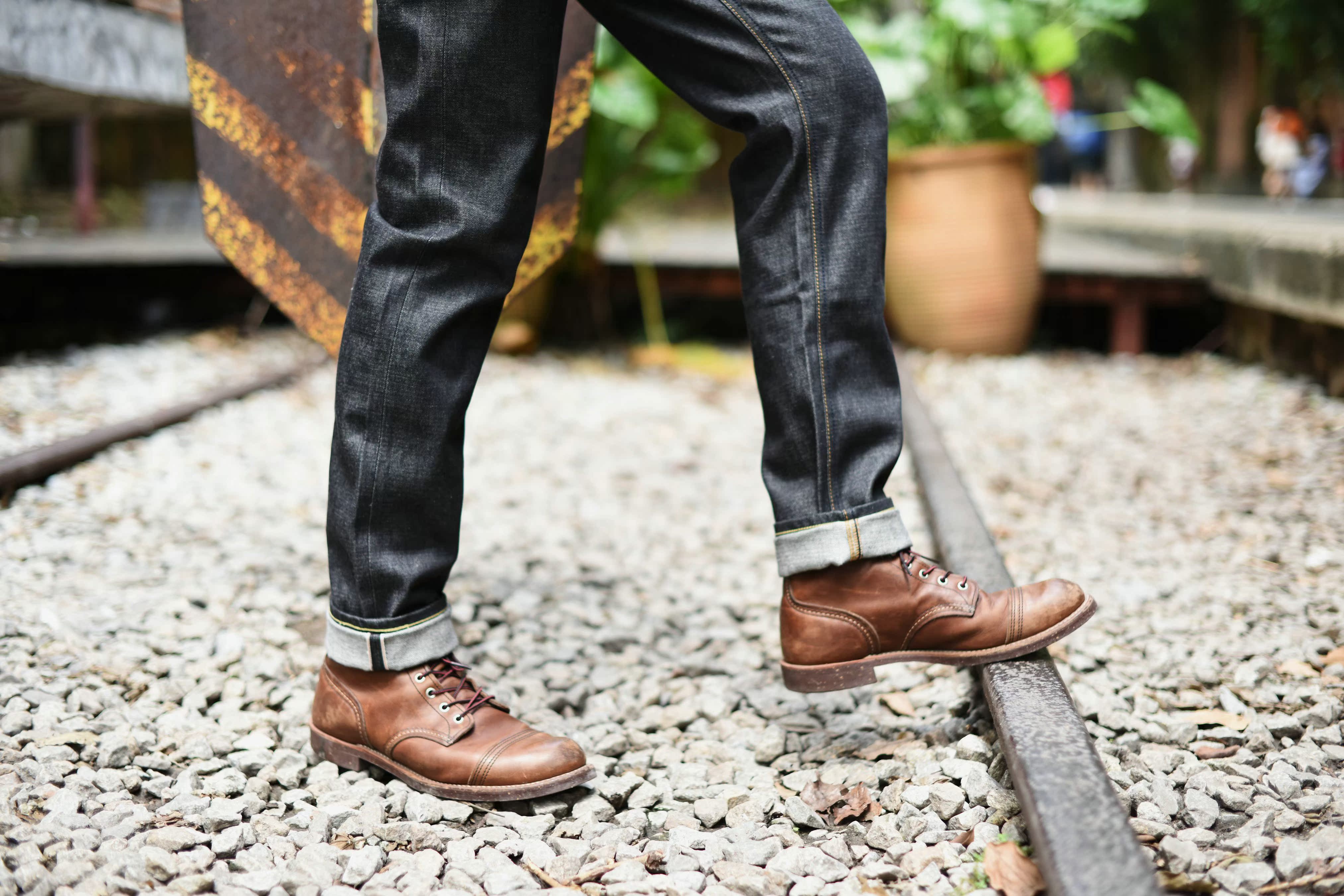 Sốt đen 310XX-S dây kéo quần jean nam chân thon Nam chân nhỏ chân bò đỏ quần ống suông nam