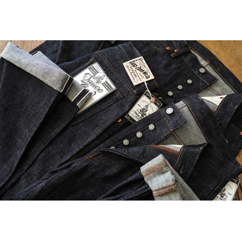 Dip Sauce 344Xx Straight-Leg Loose-Fitting Men's Jeans, 44 Large Size, Original Raw Denim, Workwear Khaki