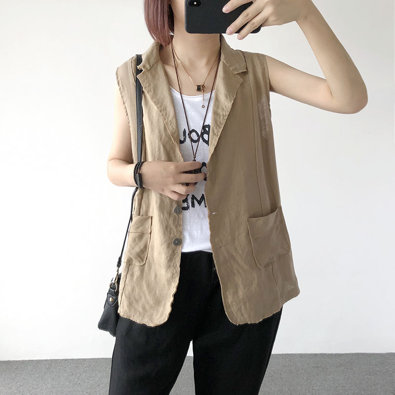 Vest nữ mùa xuân và thu 2018 mới phù hợp với áo vest rộng kích thước cotton và áo khoác lanh giản dị áo khoác hoang dã mùa hè áo nữ đẹp