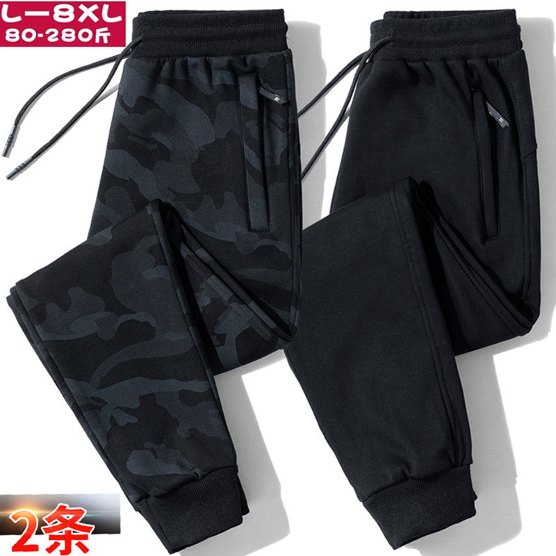 Camouflage Long Pants, Slim Fit, Pure Cotton, Casual Sports Pants for Men, Spring, Autumn, Winter, Loose Fit, Plus Size, Fleece-Lined, Thickened