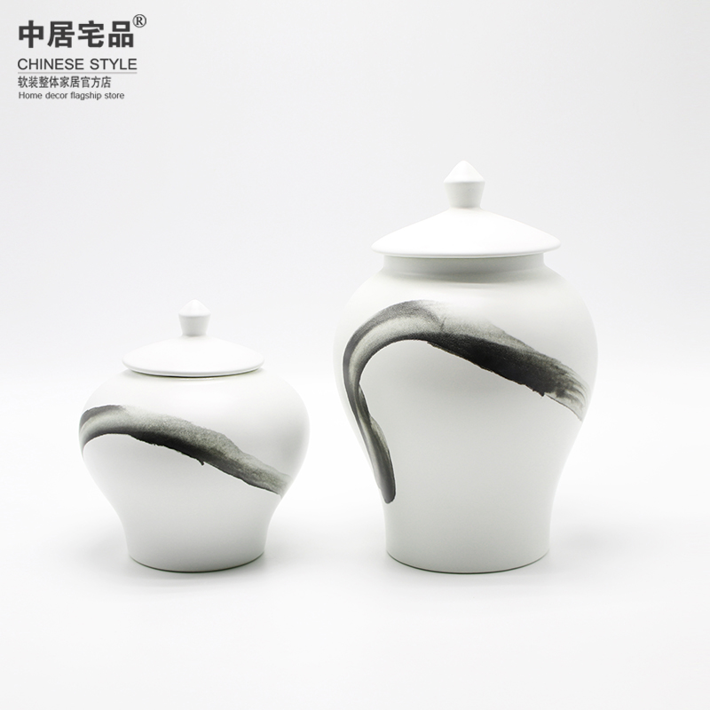 New Chinese-style creative ink ceramic jar ornaments soft decoration model room living room study porch decoration cabinet decoration