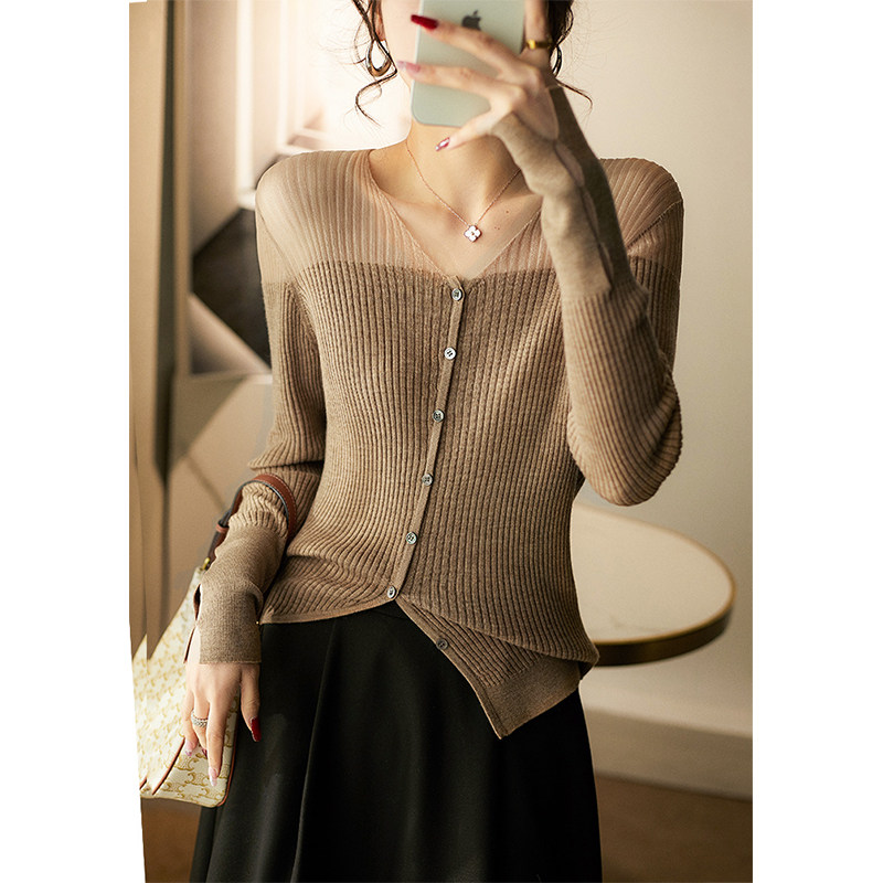 @ Laughs Culvert Elegance Slightly Revealed Shoulder Yanson Yarn Pure Wool Knit Cardiovert Blouse ZWI360707AG