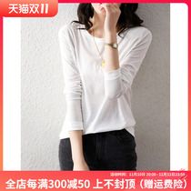 の笑Congo long-sleeved compassionate top Pure cotton white T-shirt female bottom shirt loose spring and autumn new TX293785AG