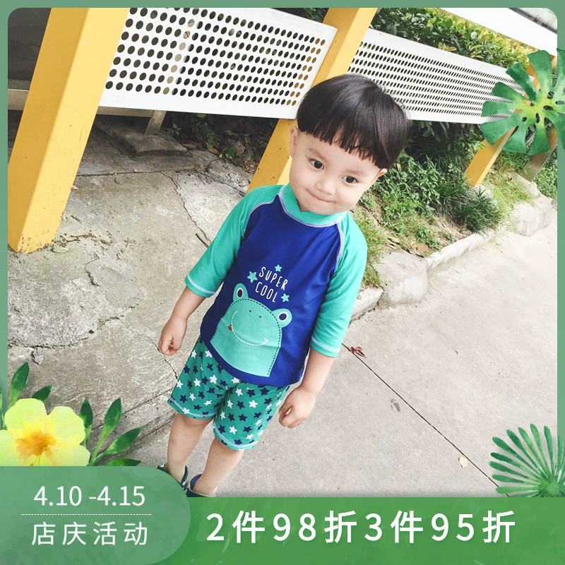 Han Fan Children Áo tắm cho bé trai Chia nhỏ Kem chống nắng Áo tắm cho bé Áo tắm Quần bé trai Hàn Quốc Gửi mũ - Bộ đồ bơi của Kid