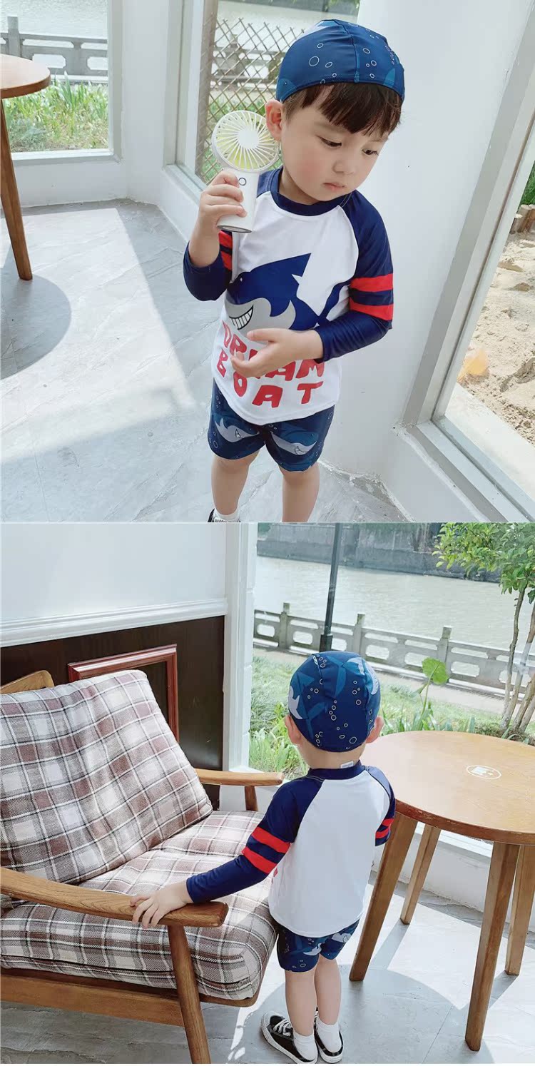 Hàn Quốc Chaofan Boy Áo tắm lớn Boy Baby Shark Chia tay dài Kem chống nắng Thể thao Lướt sóng - Bộ đồ bơi của Kid đồ bơi nàng tiên cá