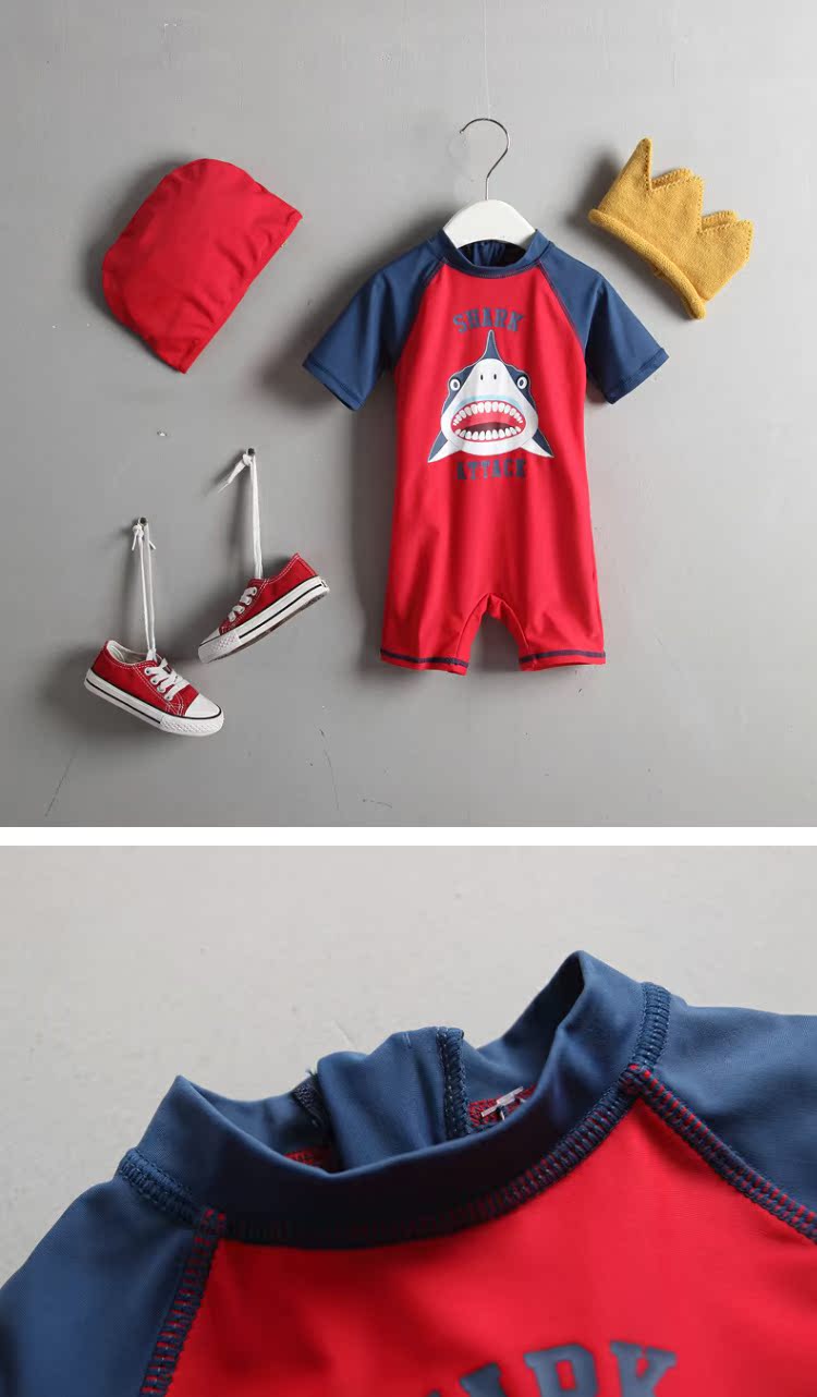 Đồ bơi mới cho bé trai Hàn Quốc Shark Baby Baby Anti-UV50 + Kem chống nắng Sấy khô nhanh Bộ đồ lướt sóng ấm áp - Bộ đồ bơi của Kid ao boi tre em
