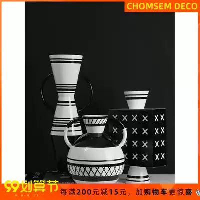 Nordic model room resin black and white vase flower arrangement soft decoration home hotel lobby living room decoration