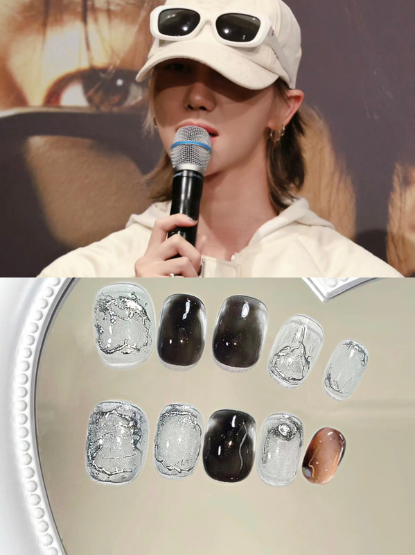 Svt Xu Minghao's Latest Nail Art The8 Same Style Irregular Neutral Sunglasses Pink Unisex Nail Art