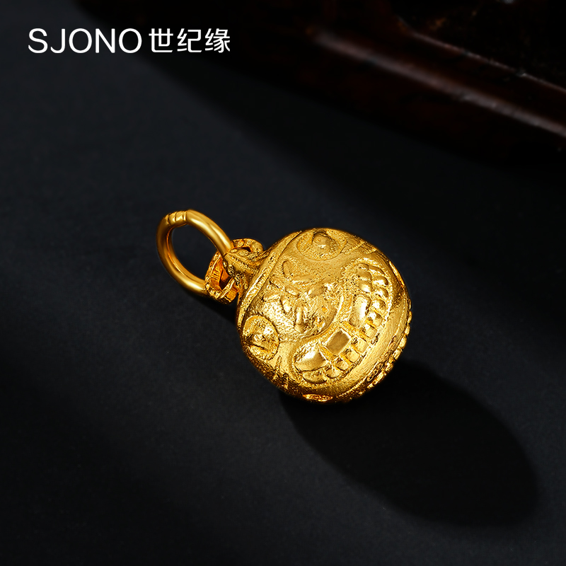 世纪缘古法黄金小配件：吞金兽999足金DIY宝宝手链，编织手绳转运珠T，开启幸运之旅！