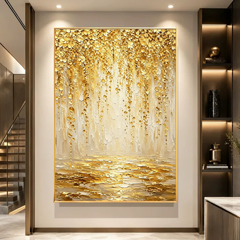Hand-Painted Oil Painting with Gold and Jade Motifs for Entryway Decoration, Abstract High-End Textured Wall Art for Living Room Sofa Background Hand-Painted Oil Painting with Gold and Jade Motifs for Entryway Decoration, Abstract High-End Textured Wall Art for Living Room Sofa Background