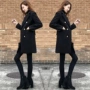 Áo len đen nữ dài phần phiên bản Hàn Quốc của mùa đông mới Hepburn gió dày lên phổ biến áo khoác len lỏng thủy triều - Accentuated eo áo mẫu áo dạ nữ đẹp