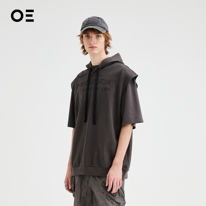 [Celebrity Style] Organic Emotion Graffiti Heavy Print Loose Hooded T-Shirt Vest Oe