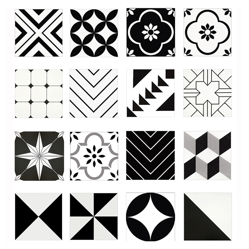 Nordic black and white geometric small flower tiles 300 kitchen toilet non-slip floor tiles balcony wall tiles retro parquet tile