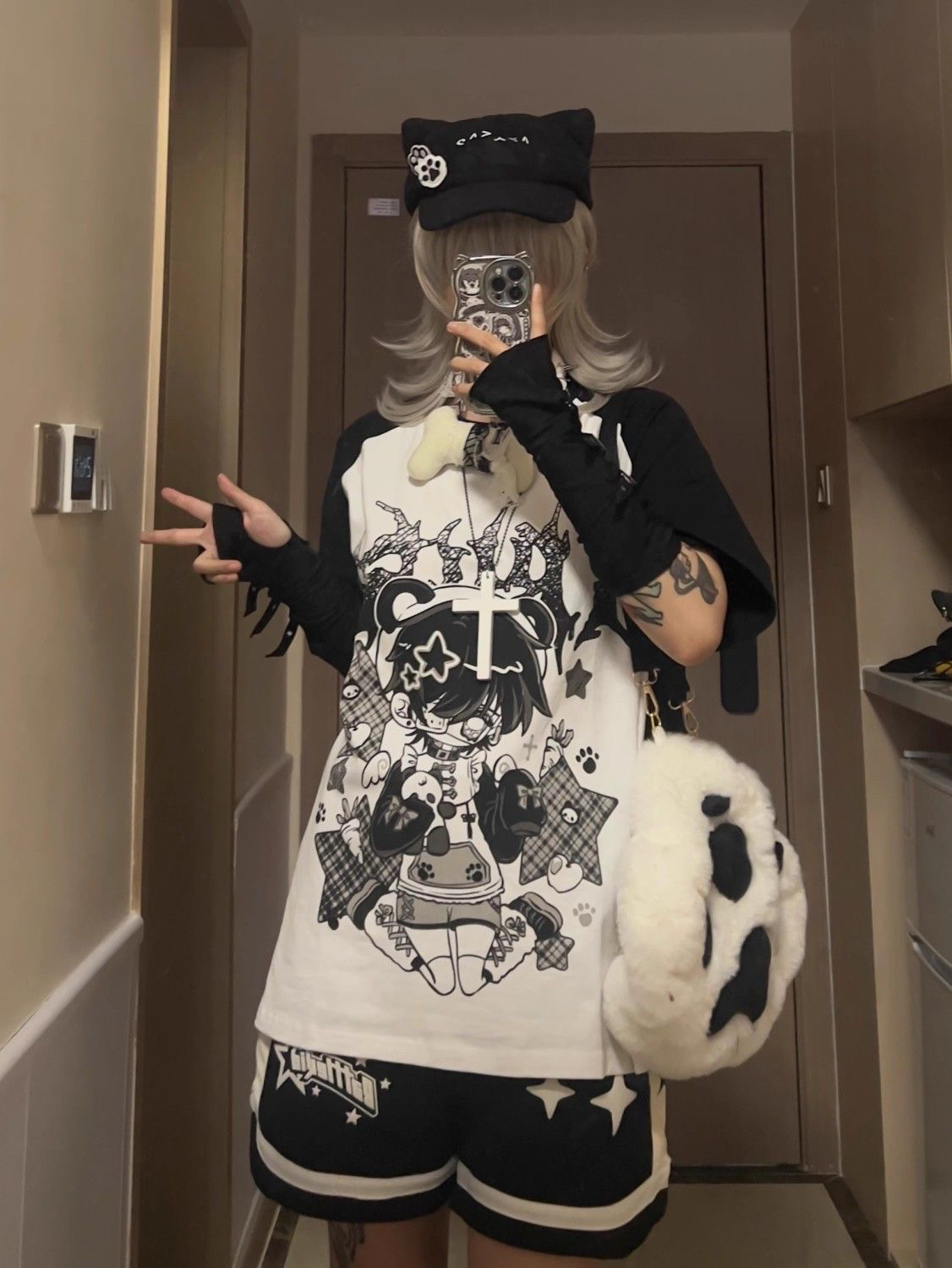 100% Cotton Japanese Style Soft Girl Petite Sweet Cool Spicy Girl Anime Print Raglan Short Sleeve T-Shirt Female Student Top