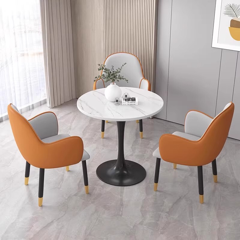 Round Stone Table for Home Use, Small Apartment Coffee Table, Reception and Meeting Table, Balcony Leisure Tea Table and Chair Set