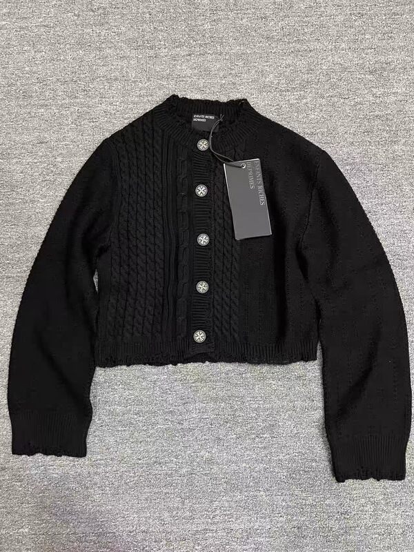 Trendy Erd Style Cashmere Cotton Knit Distressed Sweater Short Cardigan Jacket, Same Style as Jackson Wang